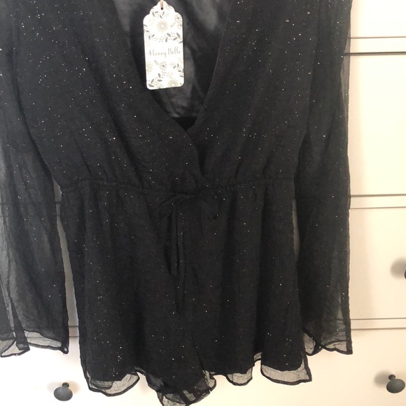 NWT Honey Belle V-Neck long sleeve Black Romper - Picture 5 of 7